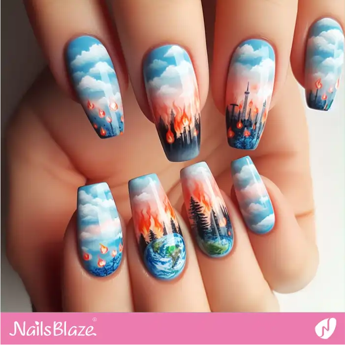 Fire in the Woods Nail Design | Climate Crisis Nails - NB2950